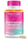 Pink Stork Probiotika til postnatale kvinder - 30 milliarder CFUS med Ashwagandha og kamille, Postpartum Essentials for Hormone Balance, Mood Support, Gut Health, fordøjelsesbesvær, 30 kapsler