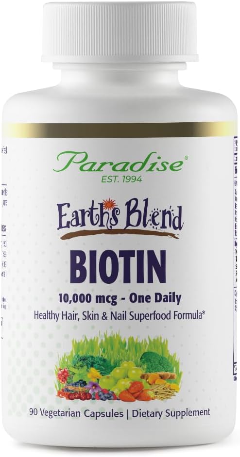 Paradise Herbs Earth's Blend Biotin Supplement, Hair, Skin & Nails, Whole Body Health, Vegan, Non-GMO, Gluten Free, 90 Vegetarian Capsules