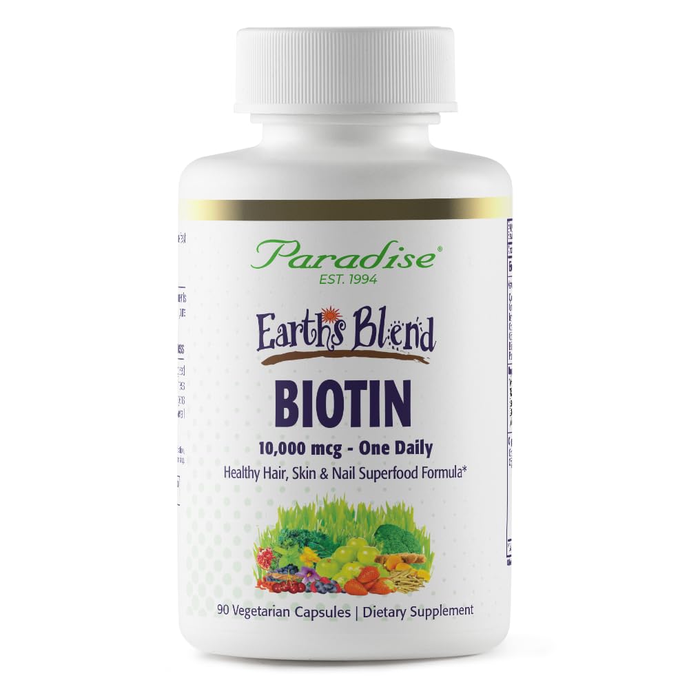 Paradise Urter Jordens Blend Biotin supplement, hår, hud & negle, hele kroppen sundhed, Vegan, ikke-GMO, Gluten Free, 90 Vegetariske kapsler