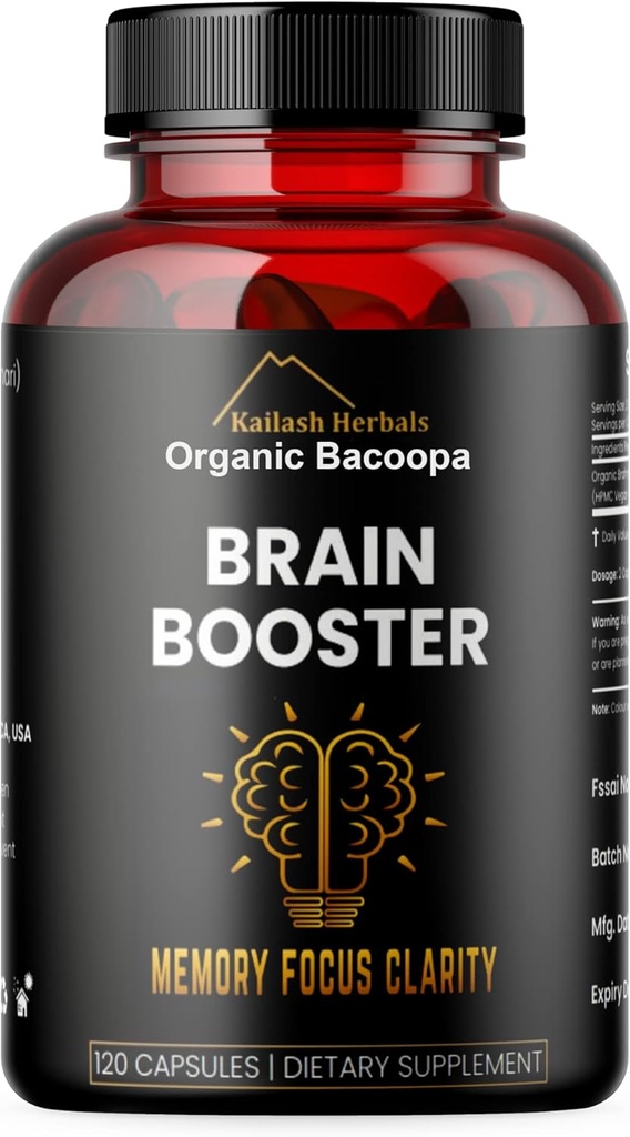 Bacopa, Organic Brain Booster, Nootrop Brain Supplement, Bacopa Monnieri / Brahmi, for Mental Sharpness, Focus, Hukommelse, og Kognitiv Wellness, 120 Kapsler 500mg, 2 Måned Supply