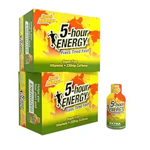 5-timers ENERGY Extra Strength Energy Shot, Peach Mango Flavor (1,93 oz. - 24 greve) Zero Calories & Sugar- Free 230 mg Caffeined Shot, Aminosyrer & B Vitamin, Kosttilskud