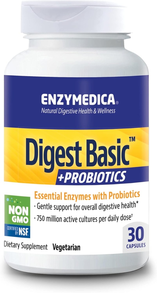 Enzymedica - Digest Basic + Probiotics, Essential Digestive Enzymes with Probiotics, 30 Capsules FFP