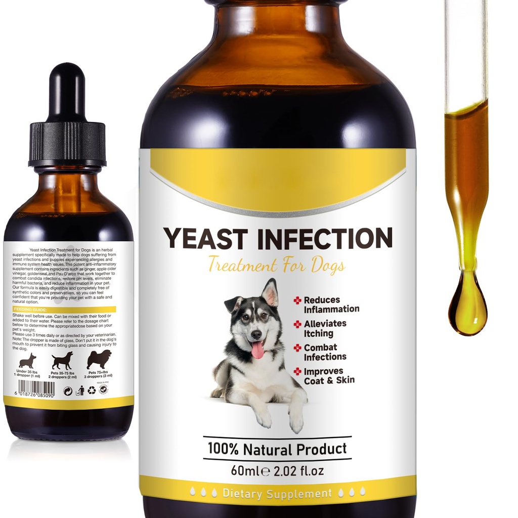 Naturlig Gær infektion Behandling for hunde, Hundeøre Infektion Behandling, Hund Allergi Relief, Hjælper til støtte Itch Relief, Inflammation Relief & mere, Øre Infektion Behandling for hunde - 2 fl oz