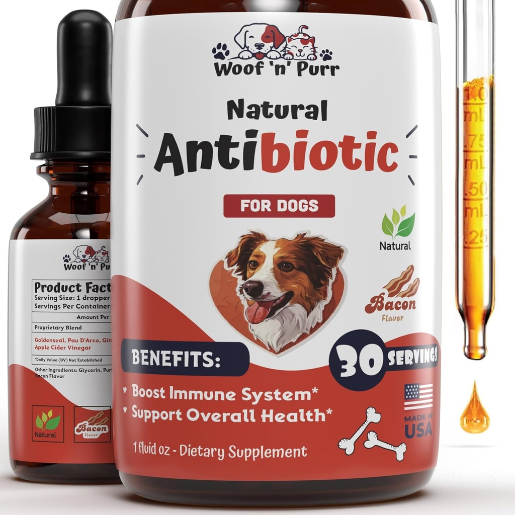 Dog Antibiotics for Infection, Coughs, UTIs, Allergies, Itching | Natural Antibiotics for Dogs to Support Skin, Coat, & Digestion | for All Breeds & Ages | 1 fl oz
