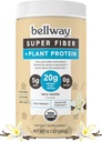 Bellway Super Fiber + Protein Powder, Sugar- Free Organic Psyllium Husk Fiber Supplement Pulver med 20g Plant Protein Per Servering, Meget Vanilla, 12,7 oz