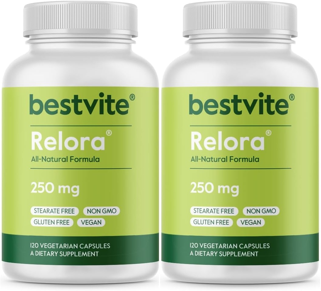 BESTVITE Filler- Free Relora 250mg (240 vegetariske kapsler) (120 x 2) - Klinisk researched - No Stearates - Vegan - No Fillers - Understøtter forvaltningen af lejlighedsvis stress *