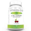 Mauricettes Chewable Vitamin D3 med K2 - 2 - in-1 Knogle- og hjertesygdomme - Immunbooster - Natural Cherry Flavor - 90 tabletter til voksne og børn