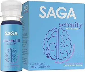 SAGA Serenity Organic Relaxation Shots med Kava, Lions Mane & Reishi Buddy 124; Fast- Fungerende Mushroom & Adaptogen Drink for rolig, Stress Relief & Mood Support Buddy 124; Vegan, Rejsestørrelse Buddy 124; Jordbær Cuckumber
