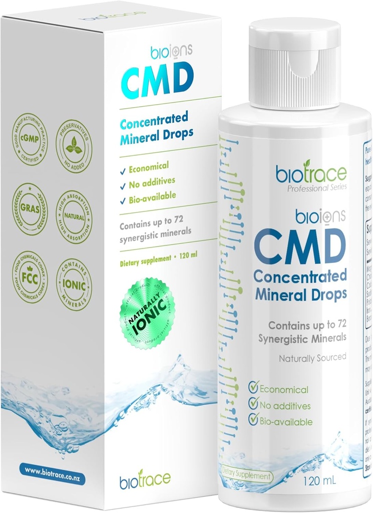 BioTrace Dead Sea Trace Mineral Drops ttesmå 124; 72 + Koncentreret trace mineral, ionisk væske Magnesium, Chlorid, Kaliumchlorid 124; Lavt natriumstearat 124; Energi, elektrolyter, Hydration- 124; 48 dages forsyning, 4 fl oz (pakning med 1)