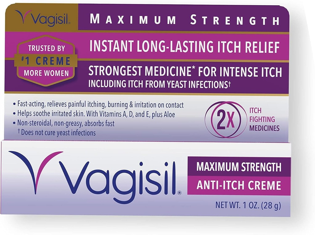 Vagisil Maksimal styrke Feminin Anti- Itch Cream med Benzocaine til kvinder, Hjælper Relieve Gær Infektion Irritation, gynækolog Testet, Fast- fungerende, lindrer og køler hud, 1 oz