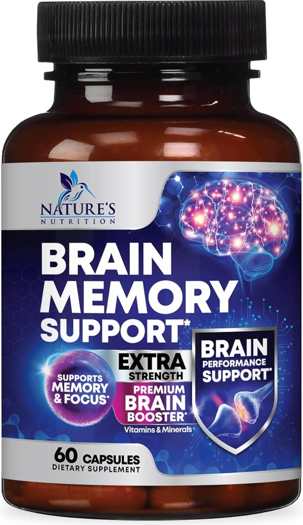 Brain Memory Supplement Pills - 3X Strength Nootropics for Concentration, Clarity & Focus Support - Brain Health Cognitive Vitaminer med Bacopa, Phosphatidylserin & DMAE, Brain Booster - 60 Kapsler