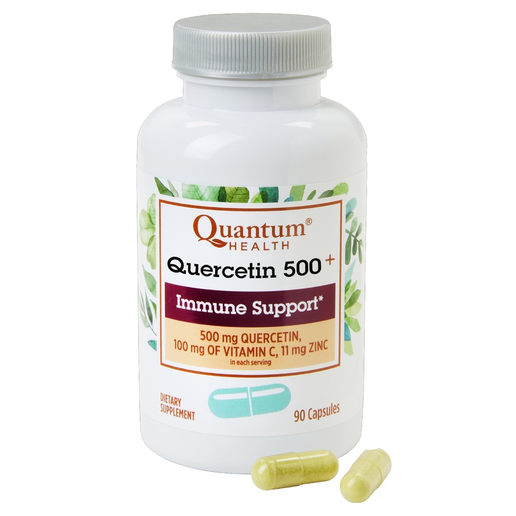 Quantum Health Quercetin + 500 mg kraftig immunforsvar supplement med zink 11 mg & vitamin C 100 mg - sæsonbetinget immunitet Boost, respiratorisk sundhed & Gut support kompleks for kvinder og mænd - 90 kapsler