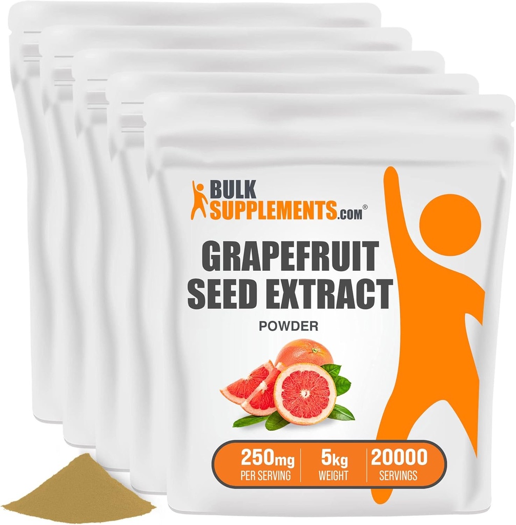 BulkSupplements.com Grapefrugt Seed Extract Powder - Grapefrugt Seed Supplements, Antioxidant Source - Herbal Supplement, Gluten Free, 250mg per Serving, 5kg (11 lbs) (Pack of 5)