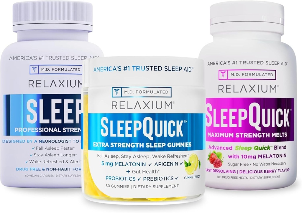 Relaxium dvale124; 60 Capsule + Sleep Quick Melts + Gummies (Family Pack dvalebundle)