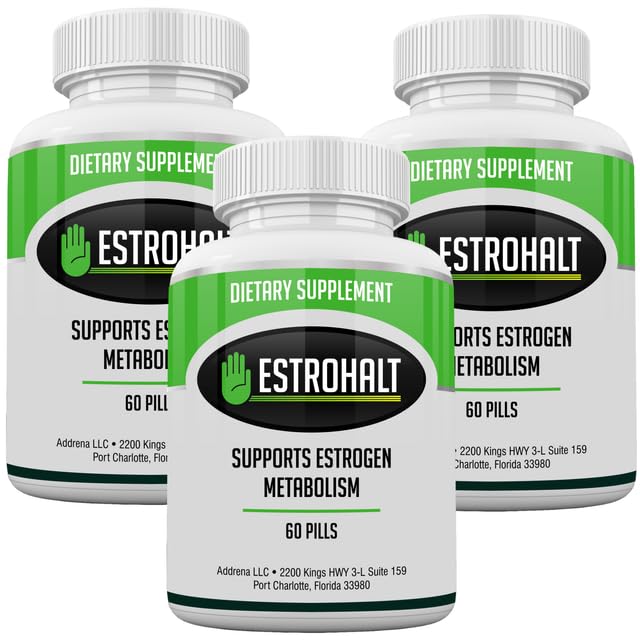 Estro- Halt 3 Pack 180 Tablet- DIM Supplement (Diindolylmethan) og Indole- 3- Carbinol (I3C) Bedste Estrogen- Blocker for kvinder & mænd; Natural Aromatase Inhibitor Vitamin til at hjælpe PCOS, Menopause og PMS