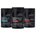 Sports Research® Triple Strength Omega-3 Fish Oil, Antarctic Krill Oil + Phospholipids, Choline & Astaxanthin Mini-Softgels, Keto Plus ACV 500mg of Apple Cider Vinegar & 1500mg goBHB Exogenous Ketones