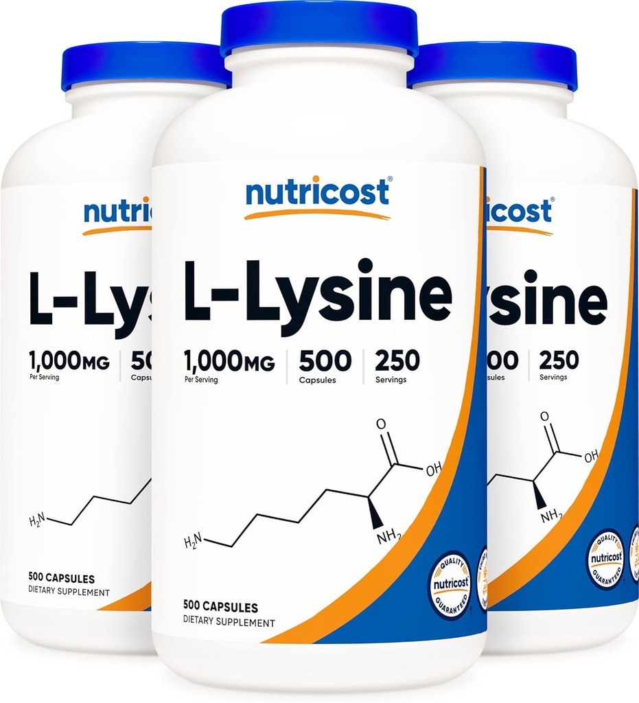 Nutricost L- Lysin 500mg (1000 mg servering), 500 kapsler (3 flasker)