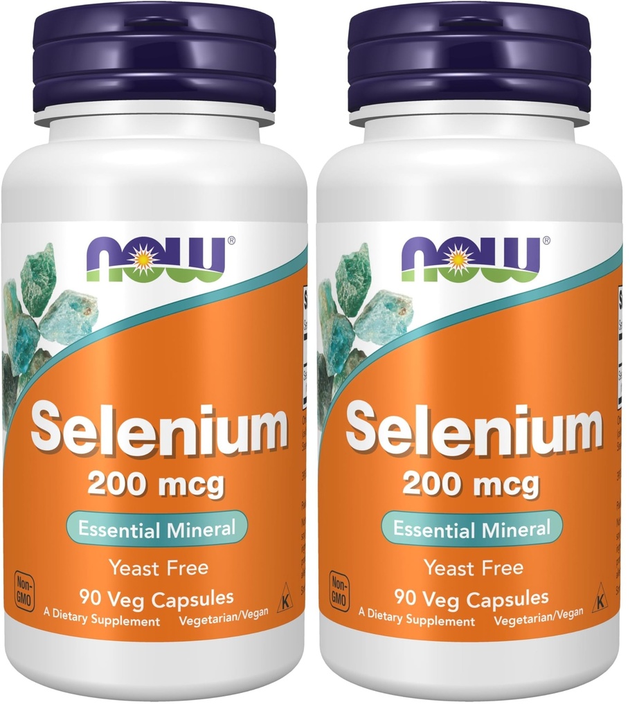 Now Supplements, Selenium (L- Selenomethionin) 200 mcg, Essential Mineral *, 90 Veg Kapsler (pakke med 2)