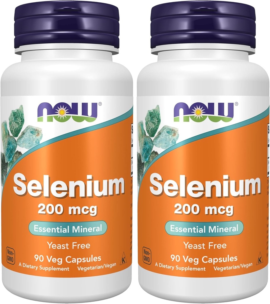 Now Supplements, Selenium (L- Selenomethionin) 200 mcg, Essential Mineral *, 90 Veg Kapsler (pakke med 2)