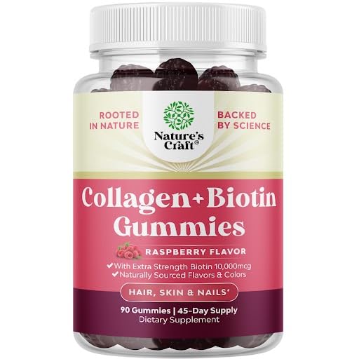 Hår Hud og negle Gummier for kvinder - Ekstra styrke Biotin og Collagen Gummies for kvinder Hår Skin Nails Support - Non-GMO Kosher Marine Collagen Biotin 10000mcg per servering (45 dage)