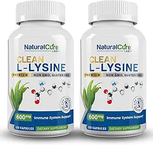 Natural Cure Labs Clean L-Lysine 600mg, 120 Capsules | Vegan, Non-GMO, & Gluten Free