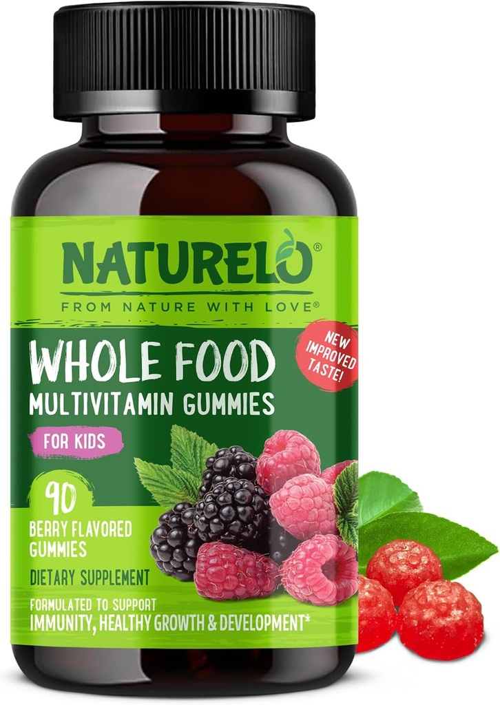 NATURELO hel mad Vitamin Gummier til børn - Chewable Gummy Multivitamin til børn - ikke-GMO - med vitaminer og mineraler - 90 Vegansk Gummier