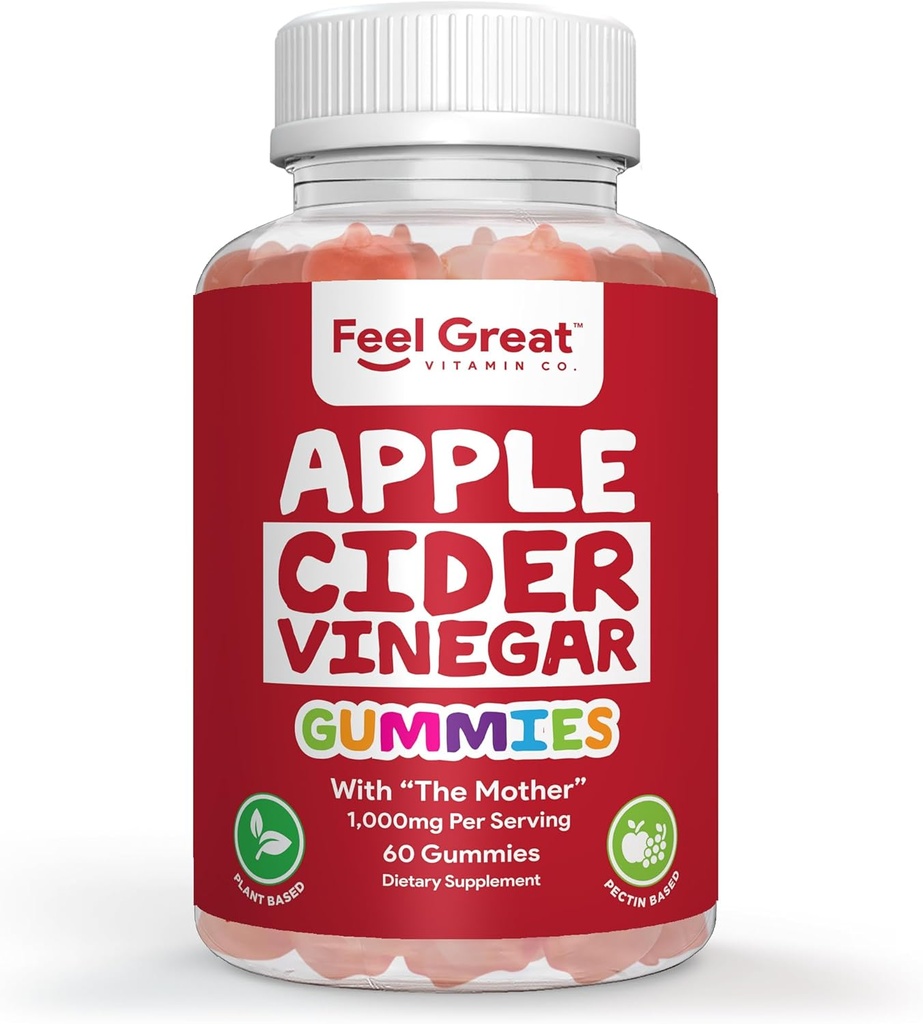 Føl store vitaminer Apple Cider Vincitol Gummies - ACV med moderen til fordøjelsesstøtte & daglig wellness - Vegan, non-GMO, 60 Gummies