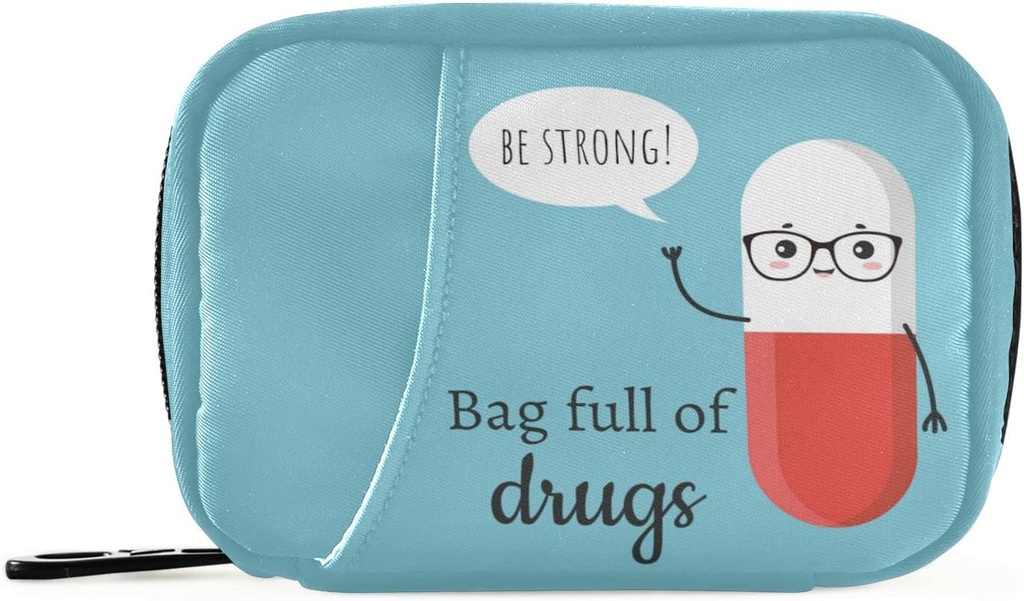 Naanle Cute Cartoon Pill Box 7 Dag Case Bag Travel Organizer med lynlås Portable Weekly Compact Størrelse for vitamin supplement Holder A Cartoon Blå Rød 4.6 x 3.14 x 1.88 Tommer