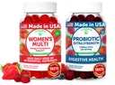 Lunakai USA Made Womens Multivitamin & Probiotic Gummies Bundle - 16 Multi Vitamin & Probiotic til fordøjelsesstøtte - 60ct hver