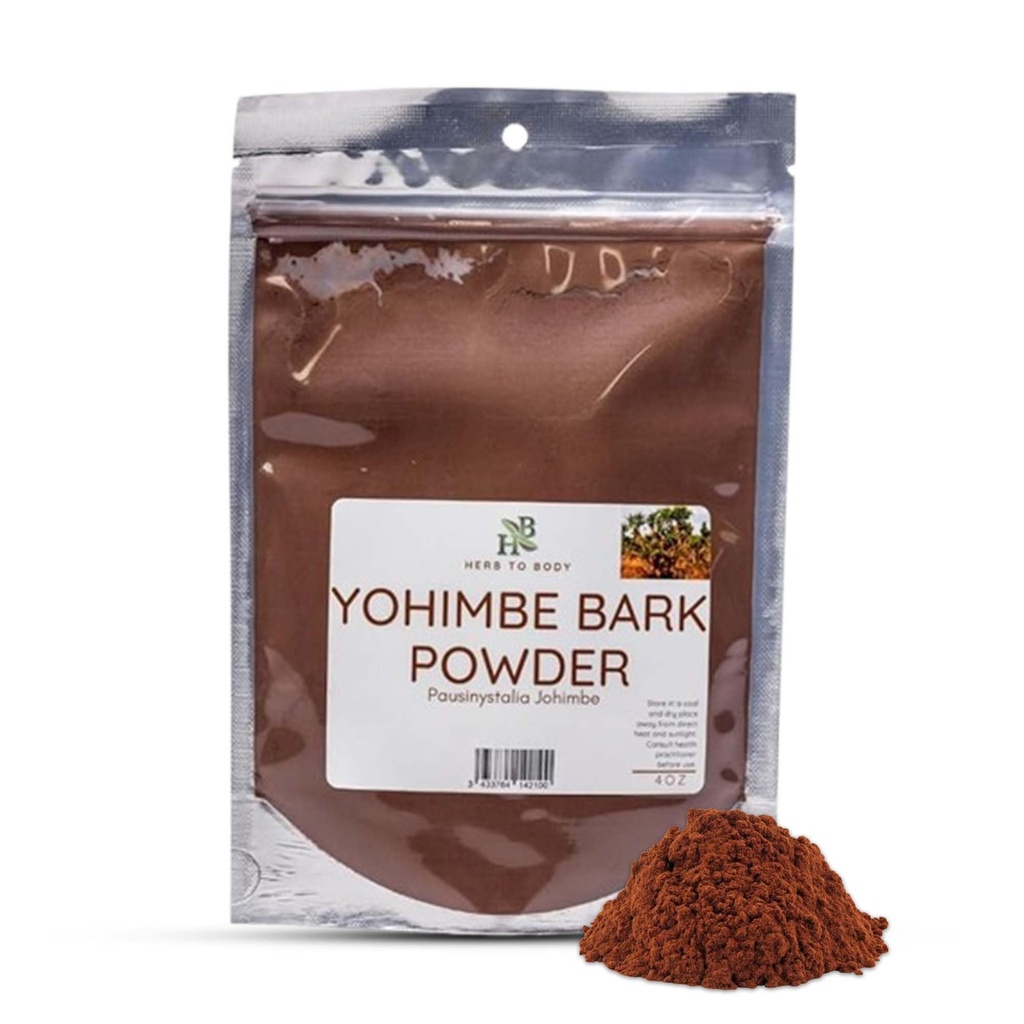 Herb To Body Yohimbe Bark Powder - 4 oz, Vildlavede Tørret Yohimbe Powder Sourced fra Afrika til urtete og traditionelle anvendelser