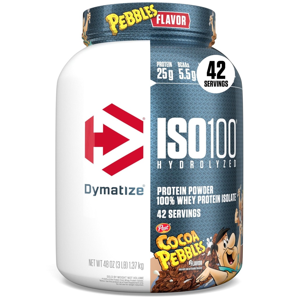 Dymatize x Kakao Småsten ISO100 Whey Protein Powder Isolate, 25g protein, 5,5g BCAA, 120 Cal., Gluten Free, 1g fedt, 1g sukker, 2g carb (42 Servere)
