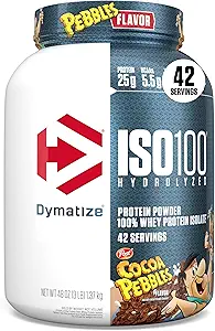 Dymatize x Kakao Småsten ISO100 Whey Protein Powder Isolate, 25g protein, 5,5g BCAA, 120 Cal., Gluten Free, 1g fedt, 1g sukker, 2g carb (42 Servere)