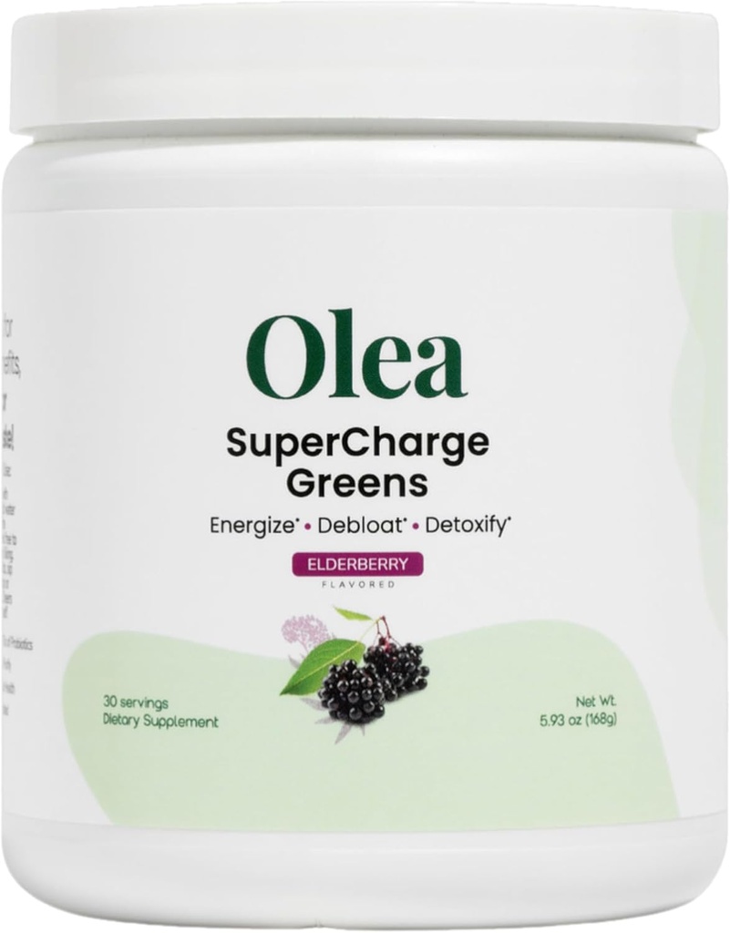 Olea Supercharge Green - Bloat Relief & Clean Energy Support - Yerba Mate + Probiotics + fordøjelsesenzymer + fibre - Ingen sukker tilsat - Gut Health Green drik til daglig fordøjelse