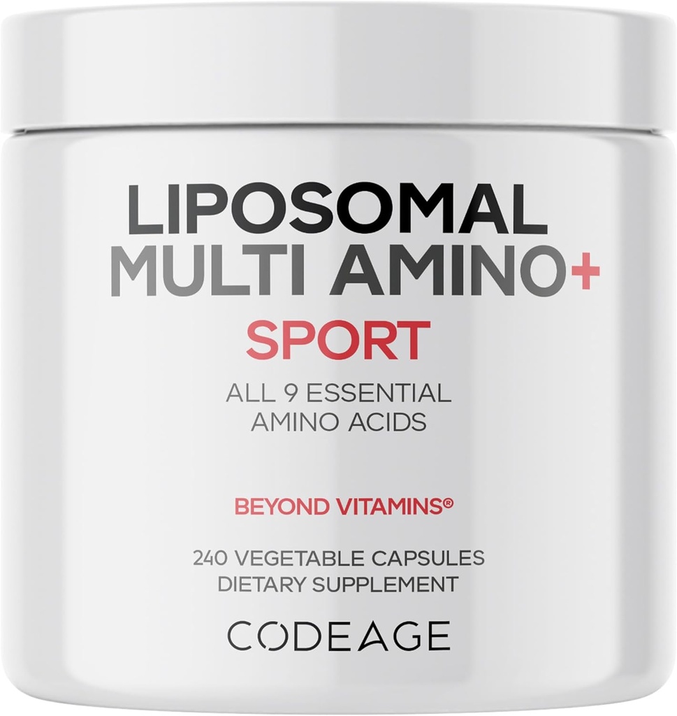 Kodeage Multi Amino + BCAA & EAA supplement, Alle 9 essentielle aminosyrer, Free- Form Branched- Chain Aminosyrepiller, Sport supplement, Pre & Post workout, Liposomal Levering, Vegan, 240 kapsler
