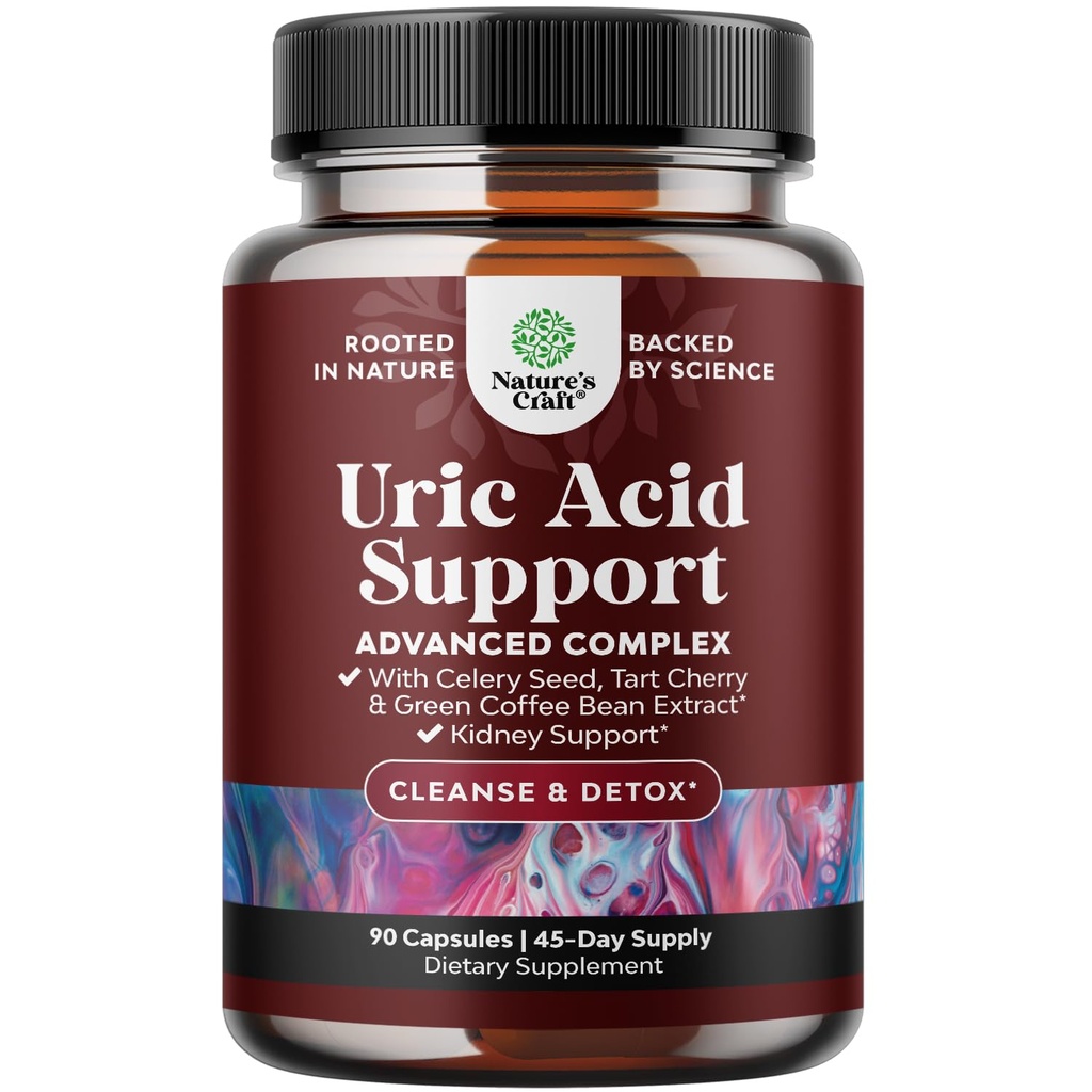 Green Coffee Bean Extract for Uric Acid Cleanse & Detox - Grønne kaffebønner med gurkemeje, tærte Cherry & Selleri frø til voksne - Daglig Uric Acid Flush til Joints Support & Nyre Cleanser - 90 Ct