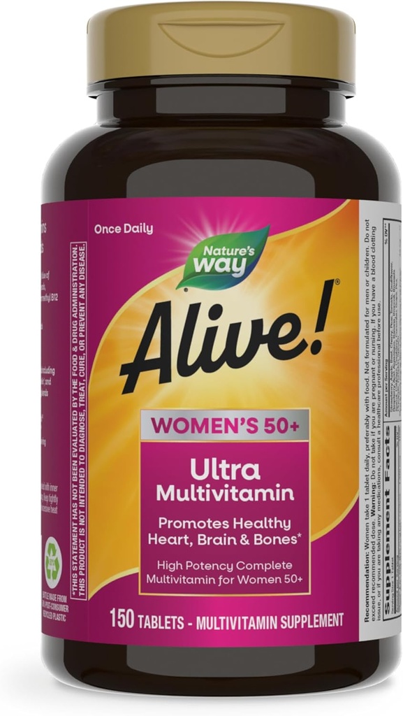 Naturen er i live! Vitaminer til kvinder 50 Plus, Komplet Multivitamin, High Potency Formel, med Methylerede B12, Gluten- fri, 150 tabletter