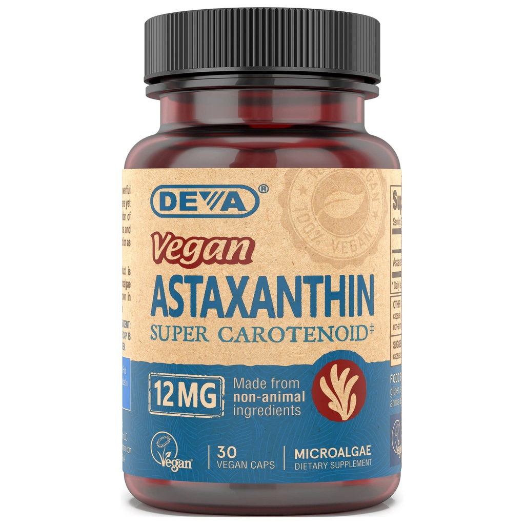 DEVA Nutrition Vitaminer Astaxanthin 12mg, Vegan, Lavet af Haematococcus Pluvialis Mikroalger, 30 kapsler, 1- Pack