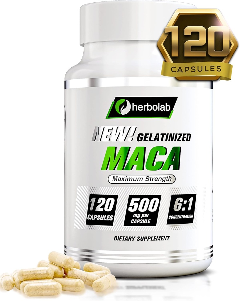 Peruvian Maca Root Powder Capsules for Men and Women with Organic Black Maca, Red Maca, Yellow Maca Root Extract Capsules, Gelatinized 2000 mg Per Day, Lepidium Meyenii, Peruvian Ginseng, Vegan Pills