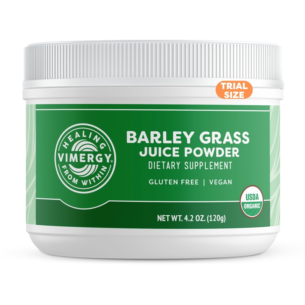 Vimergy Barley Grass Juice Powder Kosttilskud - 0.8 g per servering (150 Servering) - Clean Superfood Formel - fremmer hjerte-kar-sundhed * - Økologisk, Vegan & Gluten- Gratis - Rejsestørrelse 120g