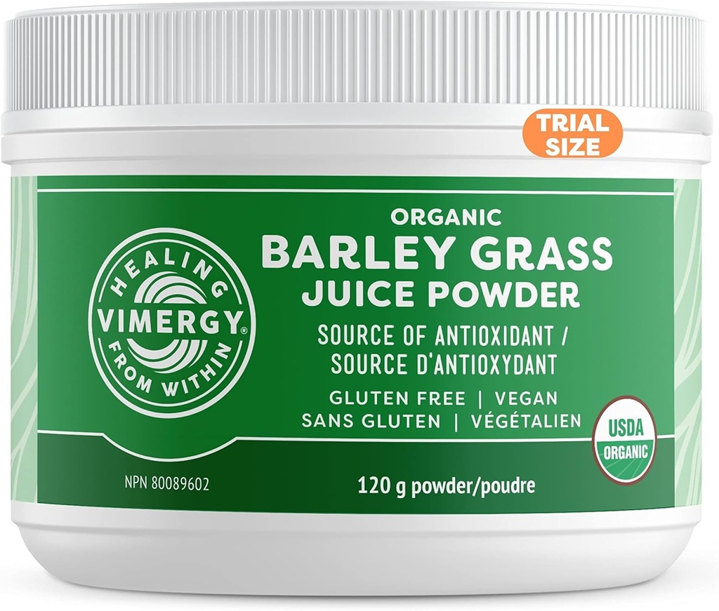 Vimergy Barley Grass Juice Powder Kosttilskud - 0.8 g per servering (150 Servering) - Clean Superfood Formel - fremmer hjerte-kar-sundhed * - Økologisk, Vegan & Gluten- Gratis - Rejsestørrelse 120g