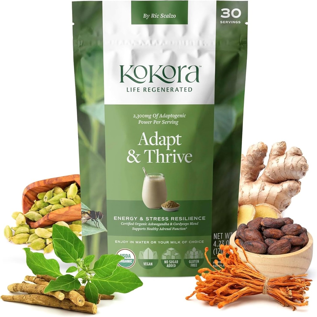 Adapt & Thrive - Energi & Stress Resilience, Organic Ashwagandha & Cordyceps Blend to Support Sund Adrenal Function Coffee Alternative