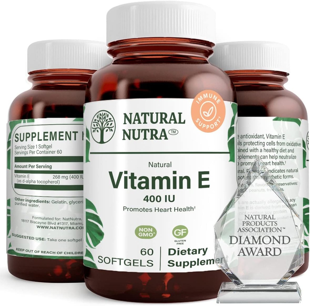 Naturlige Nutra Vitamin E 400 IE tillæg, berigelse sundhed næringsstoffer, fremmer hudsundhed, forbedre hår & negle vækst, understøtter krop fedt niveau, hjælper hjerte sundhed & beskytter hud tekstur, 60 bløde geler