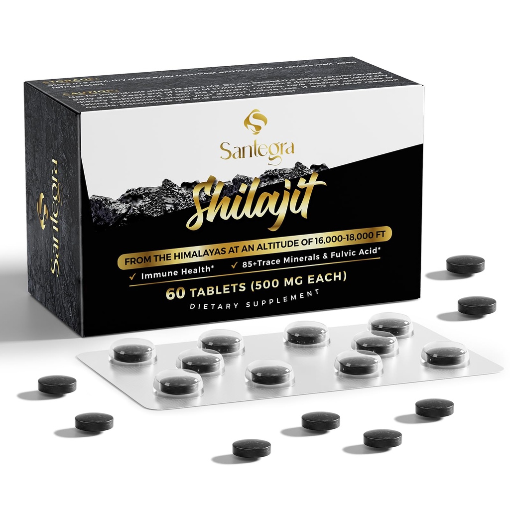 30.000 MG Shilajit Tablets, 100% Shilajit Pure Tablets for Women & Men, Himalayan Organic, Fulvic Acid & 85 + Trace Minerals, Resin Supplement for Energy and Immune System, 60 Counts