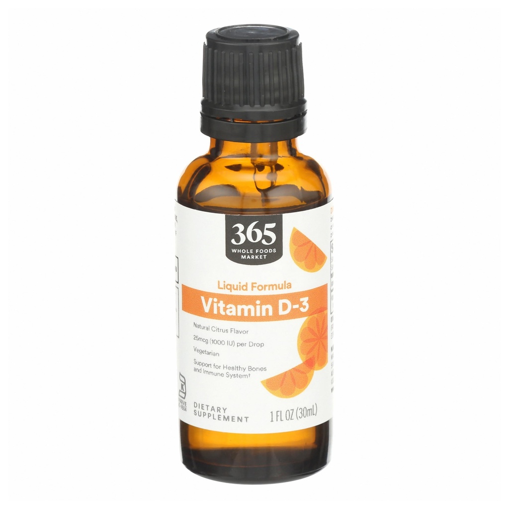 365 af Whole Foods Market, D3- vitamin Liquid Citrus Flavor 1000IE, 1 OZ