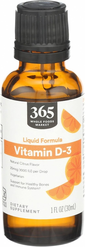 365 af Whole Foods Market, D3- vitamin Liquid Citrus Flavor 1000IE, 1 OZ
