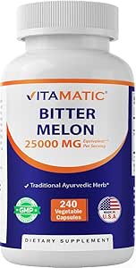 Vitamatic Bitter Melon - 25000 mg Ækvivalent Per Servering (fra 25: 1 Uddrag 1000 mg) - 240 Vegetariske Kapsler, og Koncentreret 25X Potency 100% Vegetarisk, All- Natural og Non- GMO