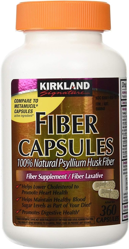 Fiber kapsler Kirkland terapi for regelmæssighed / Fiber supplement, 360 kapsler - Sammenlign med den aktive ingrediens i Metamucil kapsler