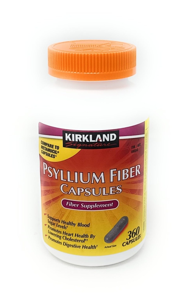 Fiber kapsler Kirkland terapi for regelmæssighed / Fiber supplement, 360 kapsler - Sammenlign med den aktive ingrediens i Metamucil kapsler