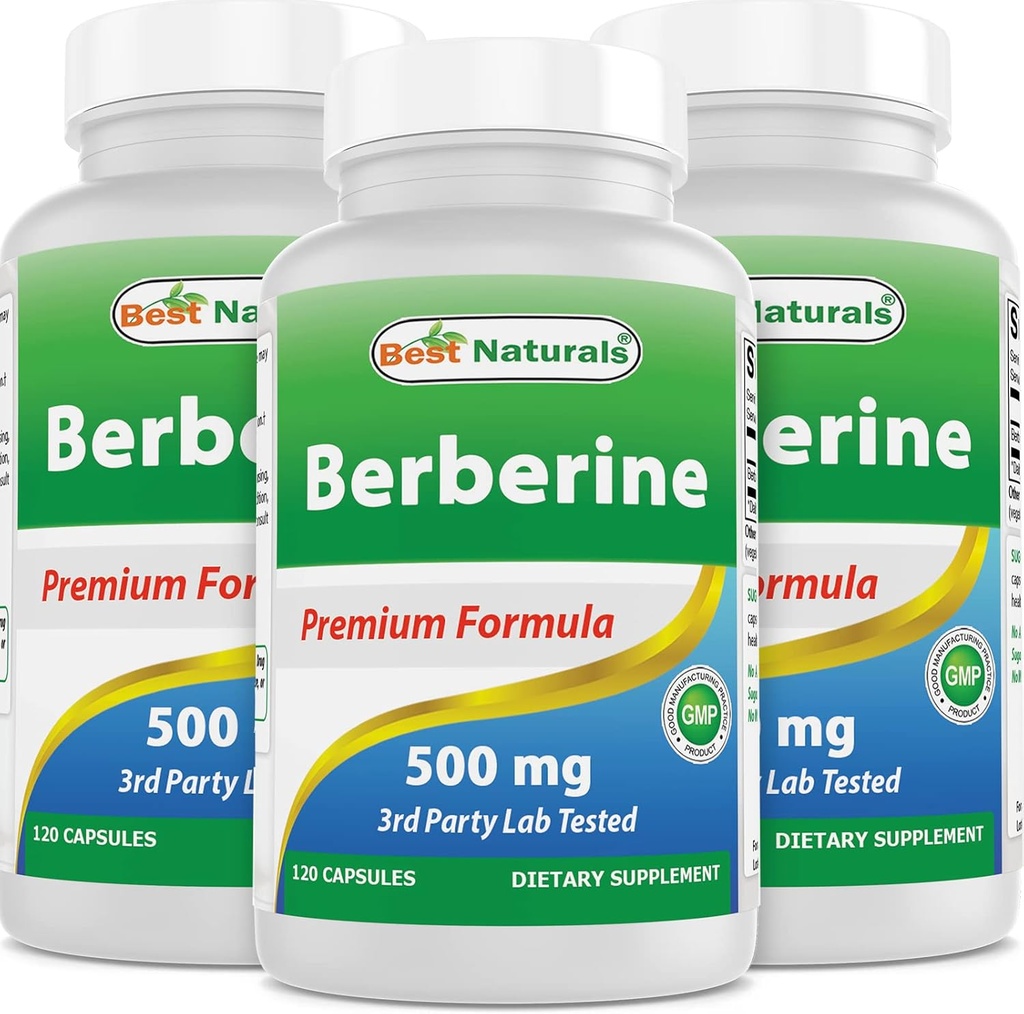 Bedste Naturals Berberine 500mg 120 kapsler - understøtter immunfunktion, kardiovaskulær & gastrointestinal funktion (120 greve (pakke med 3))