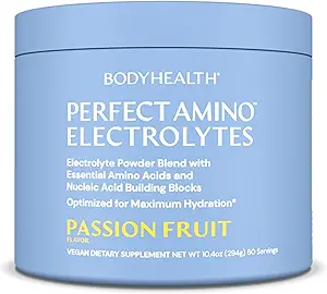 BodyHealth PerfectAmino Electrolytes Powder No Sugar, Hydration Fasting Keto Zero Sugar Electrolytes Drink Mix with Trace Minerals - Passionsfrugt - 60 Servering